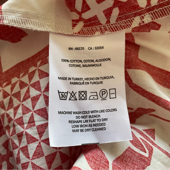 Anthropologie Maeve Red White Cotton Printmaker Poplin Long Sleeve Shirtdress L - Picture 10 of 12